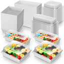 100 Pack 2 Size Paper Charcuterie Box with Clear Safety Lid 5'' White Square Disposable Food Container Bakery Bread Box 7.5'' Long Baking Box for Sandwich Cake Cookies Pastry Dessert Salad Display