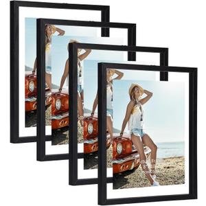 Trwcrt 4 Pack 8x10 Floating Picture Frame, Double Glass Picture Frames Display up to 10 x 12 photos for Desktop or Wall Hanging, Black