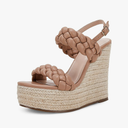 Coutgo Women's Braided Espadrille Platform Wedge Sandals Open Toe Two Strap Ankle Buckle Summer Shoes 8