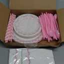 MEHOFOND 216 Pcs Coquette Disposable Paper Dinnerware Set, Pink Bow Party Tableware Decor, Paper Plates Napkins, Women Bridal Shower Bachelorette Engagement, Girls Birthday Party Decor, Serves 24