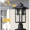 Solar Outdoor Post Light, HWH Dusk to Dawn Solar Lamp Post Light with Pier Mount Base, Exterior Pillar Lantern Pole Lamp with Seeded Glass Shade, 5HX62PM-SL BK, 18 Inch