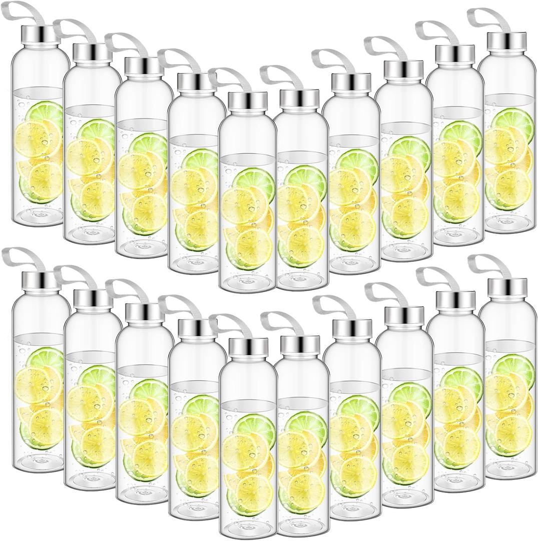 Zubebe Reusable Clear Water Bottles Bulk with Stainless Steel Leak Proof Lids Acrylic Sports Bottles with Nylon Carrying Strap for Party Gift Water Milk Smoothie Juice Beverage (14 oz)