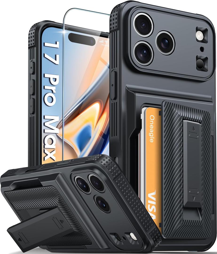 Oneagle Wallet for iPhone 17 Pro Max Case with Card Holder (4-5 Cards) [RFID Blocking] [Screen Protector] Full Camera Protection,with Kickstand 15FT Shockproof Heavy Duty Case for iPhone 17 Pro Max