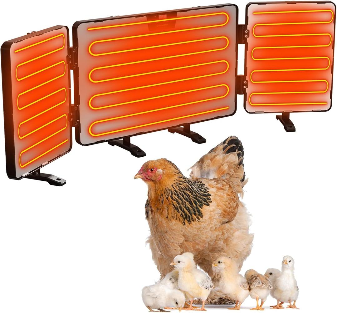 Smart Chicken Coop Heater, 260 Watts 3-in-1 Foldable Chick Heater Built-in Adaptive Temperature Sensor, Chicken Coop Heater for Winter, Coop Heater Adaptable to Timer and Temp Controllers,Black