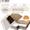 50 Pack Vinyl Record Shipping Mailing Box Mailers, 12.5" x 12.5" x 2", Perfect for 12-inch Lp Album, Height Adjustable Cardboard, White (EM1212)