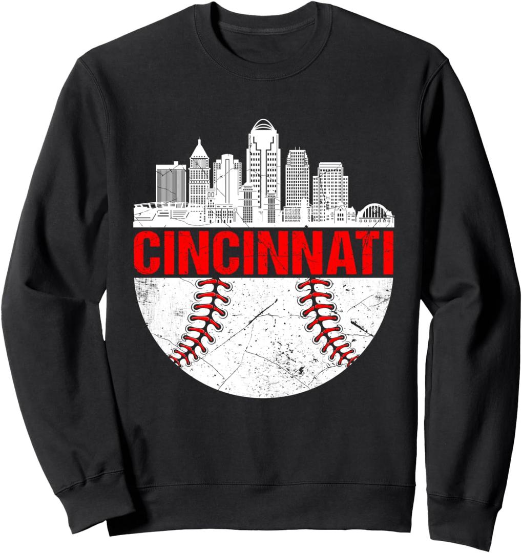 Cincinnati Vintage Baseball Distressed Men Women Sweatshirt, size: L