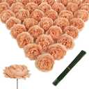 YIFYBY 50 Pcs Peach Rose Artificial Heads Flowers with Stems 3.3'' Fake Silk Rose Heads Faux Flowers for Wedding Bridal Bouquet Floral DIY Centerpieces Arrangements Home Party Tables Decor (Peach)