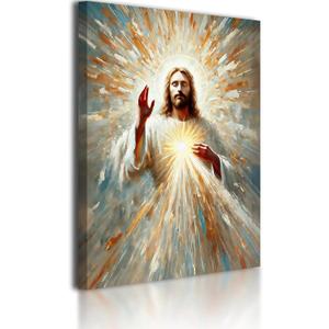 Holy Jesus Canvas Wall Art Religious Christianity Holy Jesus Poster Print Gallery Home Decor Painting Suitable for Bedroom Living Room Prayer Room Church Sunday School 16 x 24 in Ready to Hang