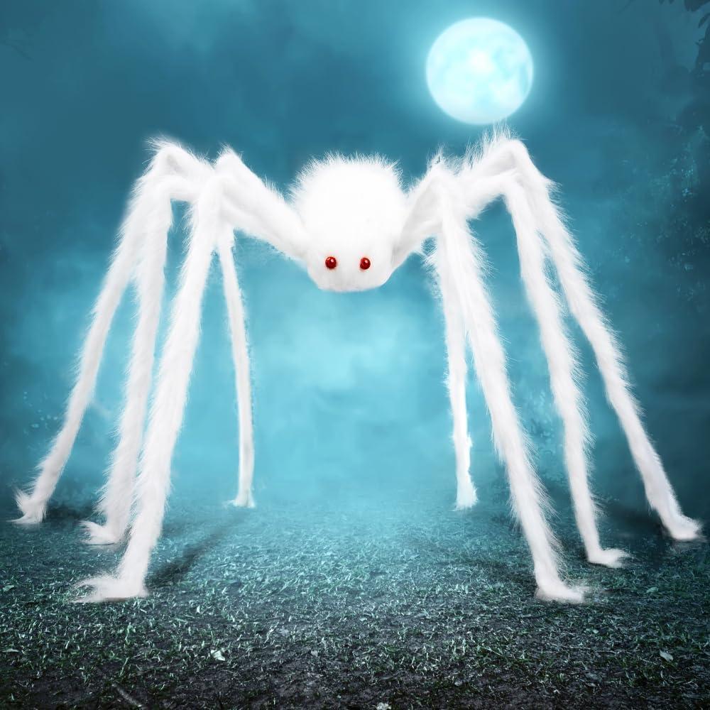 JOYIN Halloween Outdoor Decorations Giant Spider, Scary Large Spider Props for Yard Lawn Halloween Outside Decor and Indoor Party Decor, White (Standing Height is 15 inches)