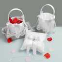TRUE LOVE GIFT 2 Flower Girl Baskets and Ring Bearer Pillow Set with 500 pcs Silk Rose Petals for Weddings, Set of 4