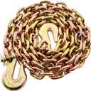 1/2 Inch x 10 Feet Transport Binder Chain G80 Safey Tow Chain with Grab Hooks 12000 Lbs Safe Work Load for Transporting Towing Tie Down Binding Equipment, 1/2" x 10'-Yellow