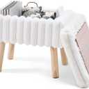 Wimarsbon Storage Ottoman,Soft Faux Fur Footstool with Padded Seat, Small Reading Vanity Chair, Footrest with Wood Tray for Couch, Mini Coffee Table or Display Stand (Cream)