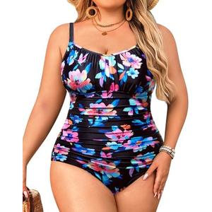 Aqua Eve Plus Size Swimsuit for Women Tummy Control One Piece Bathing Suit Vintage Swimwear 18