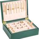 Small Jewelry Organizer for Women, 2-Layer Travel Jewelry Box with Portable Case, Necklace Ring Storage for Dresser, Girls Teens Gifts (Green)