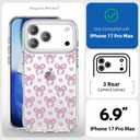 pcgaga Aesthetic Phone Case for iPhone 17 Pro Max 6.9" with Embossed Patterned Hard Clear Back Cover,Slim TPU Bumper,Camera Frame -360°Shockproof Full Protection, Pink Bow