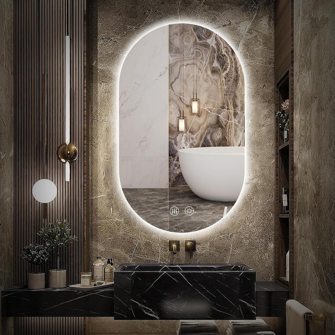 Niccy Oval LED Bathroom Vanity Mirror, 40x24inch Frameless Backlit Mirror with Light, Smart Anti-Fog Mirror with Memory Function Dimmable Lighted Mirror