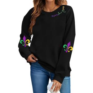 Mardi Gras Sweatshirts for Women Mardi Gras Graphic Long Sleeve Shirt Fat Tuesday Crewneck Pullover Top (Large, 1)