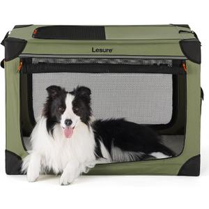 Lesure Soft Collapsible Dog Crate - 36 Inch Portable Travel Crate for Large Dogs Indoor & Outdoor, 4-Door Foldable Pet Kennel with Mesh Windows, Green