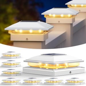 VOLISUN Solar Post Cap Light Outdoor,Solar Fence - Post Lights Waterproof for 4x4/5x5/6x6 Wooden/Vinyl Post,White Deck Cap Light Solar Powered with Warm White for Garden/Patio/Porch 8pack