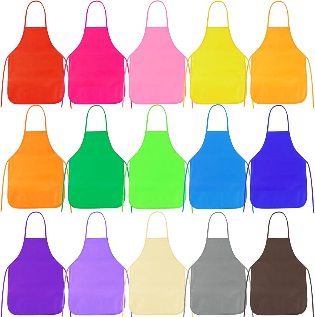 PLULON 15 Pcs Kids Apron Painting Aprons, Kids Aprons for Painting Art Apron Smocks Bulk for Art Activity Craft Home Kitchen Classroom Party Supplies (Multicolor)