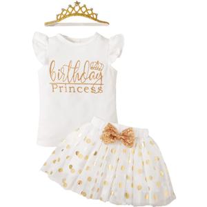 LYSMuch Girls Birthday Outfit Birthday Girls Shirt Princess Tutu Tulle Skirt Headband (Princess White, 2-3Years)