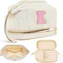 Makeup Bag for Girls Gift, Personalized Christmas Gifts Initial Women Makeup Bag for Travel, Double Layer Cosmetic Bag with Brush Organizer Preppy Make up Bag for Teen Girl Trendy - K