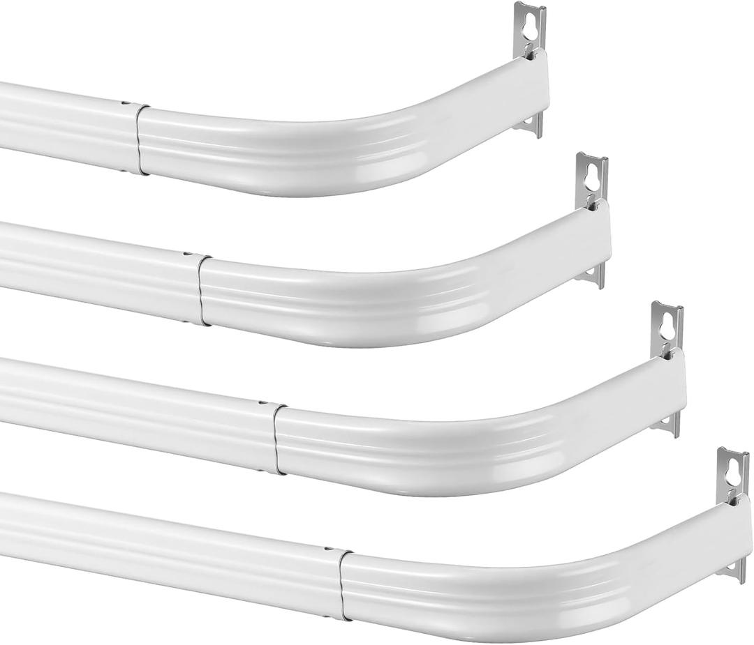 Wesiti 4 Packs Curtain Single Rods Bulk for Windows Adjustable Tension Rod for Door Kitchen Valance Sash Curtains, Bracket and Hardware Included(48-84 Inch, White)