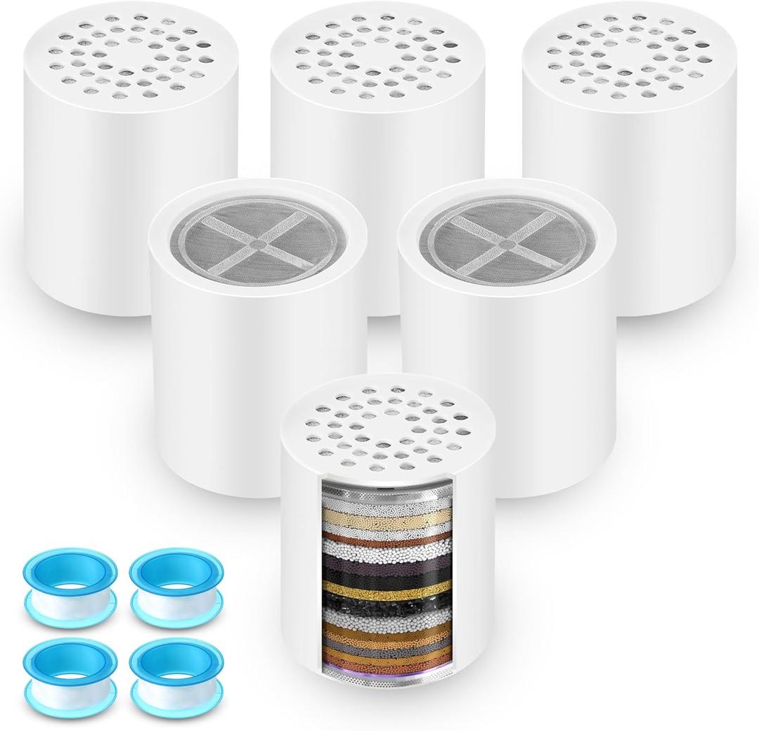6 Pack 20 Stage Shower Filter Replacement Cartridge, Shower Head Filter Refill for Hard Water to Remove Chlorine Fluoride Heavy Metal, High Output Bath Cartridges for Skin Hair Healthy