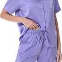 DAVID ARCHY Satin Pajamas for Women 2 Piece Summer Sleepwear Set, Smooth Wrinkle-Resistant Loungewear (Purple, S)