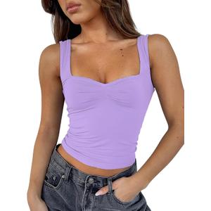 ForeFair Women Sleeveless Sexy Backless Going Out Crop Top Y2K Strappy Ruched Tank Top Summer Tight Slim Fit Cute Tops (Small, Light Purple)