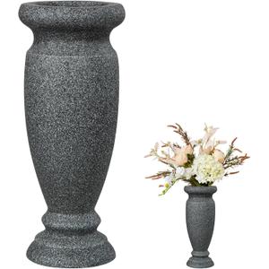 Cemetery Vase, Resin Grave Vase Memorial Flowers Vases for Home Tabletop, Artificial or Fresh Flowers, Cemetery Grave Headstone Decorations (1PC, Grey), No Draining Holes (Gray)