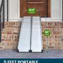 Folding Threshold Wheel Chair Ramp - Portable 5 Feet Wheelchair Ramp - Non-Skid Aluminum Handicap Ramps for Home Steps, Stairs, Entry, 800LBS Capacity, HDB-439D