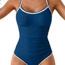 Eomenie Women's One Piece Swimsuit Tummy Control Slimming Bathing Suit Ruched Swimwear Tie Back Shell Stitch Swim Suit XL