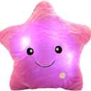 Twinkle Star Shaped Plush Pillow, Creative LED Night Light Glow Cushions Stuffed Toys Gifts for Kids, Decoration (Purple), 1 Count