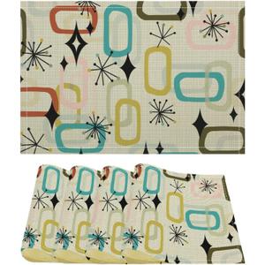 Mid Century Modern Placemats Set of 4 Retro 60s Minimalist Art Printed Dining Table Mats for Restaurant Home Kitchen Holiday Party Wedding Decor 12x18in