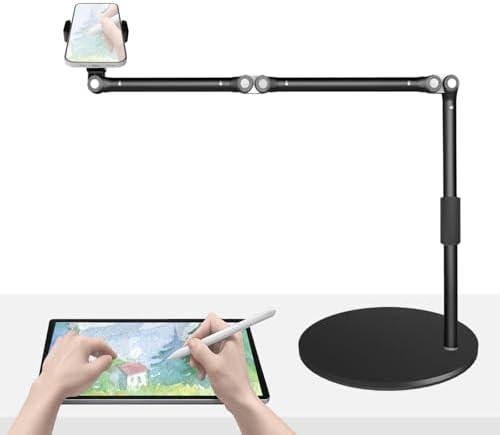 HIBORI Heavy Duty Overhead Phone Mount for Desk, 17 in Long Arm iPhone Holder, 360° Swivel Stand for Video Recording, Filming, Live Streaming, Cooking, Painting, Crafting