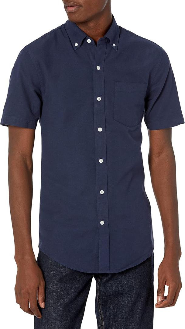 Amazon Essentials Men's Short-Sleeve Oxford Shirt with Pocket (Navy) XL