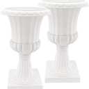 Arcadia Garden Products Plastic Garden Pedestal Urn, Set of 2 Classic Decorative Garden Pot Planter for Indoor and Outdoor Plants, 10 x 17, White