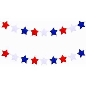 3 Pack(48inch) Felt Star Garland Red White Blue Star Banner Patriotic Fourth of July Decorations Independence Day Decor