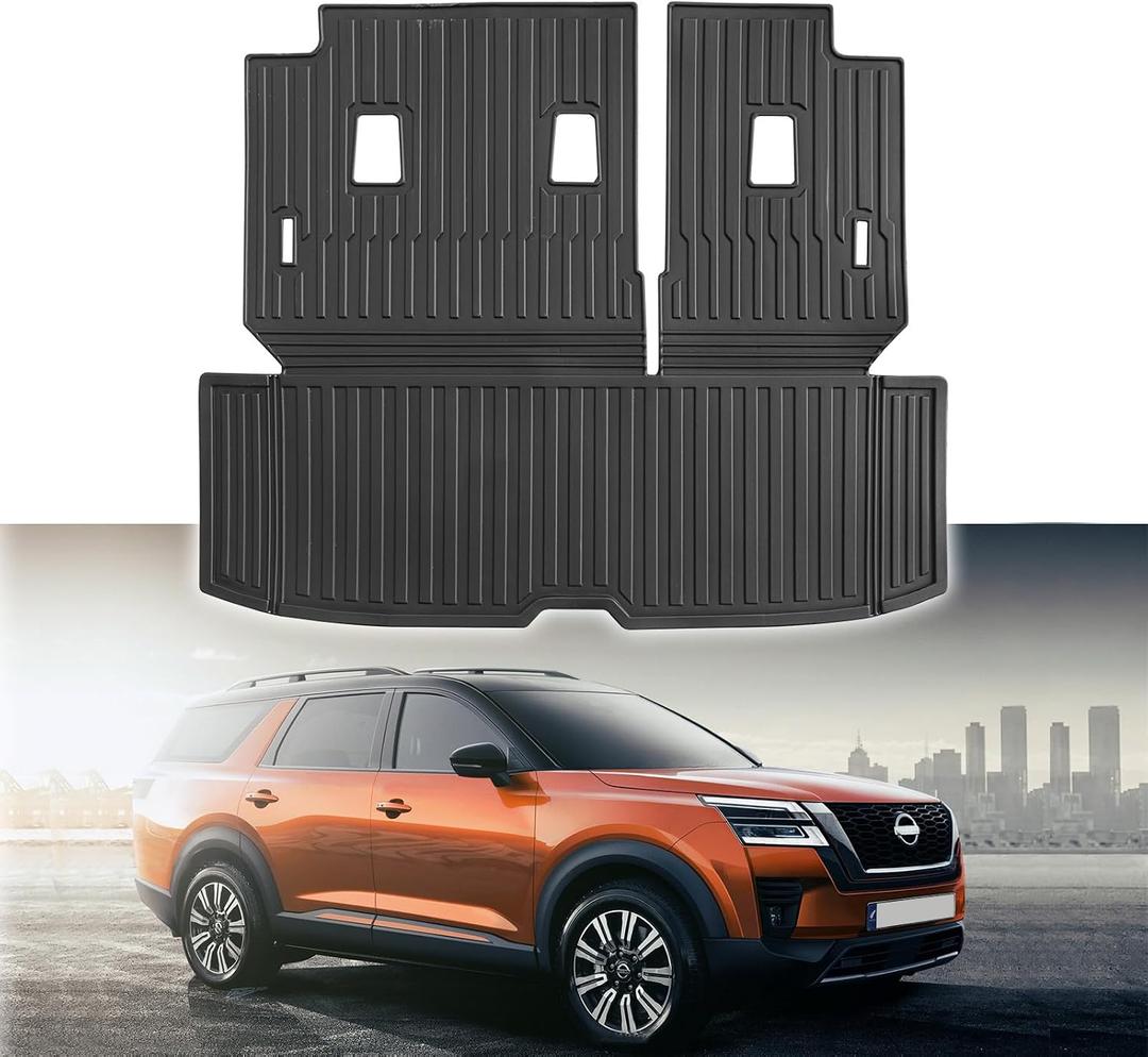 Custom for 2022-2026 Nissan Pathfinder Cargo Mats Trunk Liner with 3rd Rear Seat Backrest Mat All Weather TPE Protection Mat Accessories (for 2022-2026 Nissan Pathfinder)