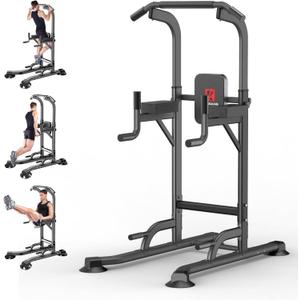 Power Tower Adjustable Height Pull Up & Dip Station Multi-Function Home Strength Training Fitness Workout Station for Home Gym