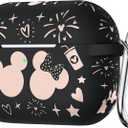 Compatible with Airpods Pro 2nd/1st Generation Case Cover with Keychain, Women Men Soft Silicone Two-Tone Cute Cartoon Engraved Convenience Protective Case, Front LED Visible Black/Pink