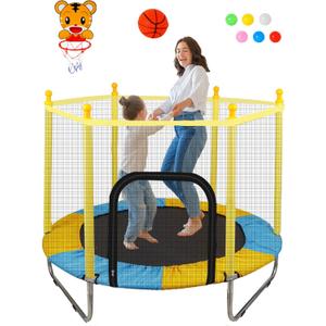 55" Trampoline for Kids with Basketball Hoop - 4.6 FT Indoor Outdoor Toddler Recreational Tranpolines with Enclosure Net,ASTM Approved - Toddler Baby Small Trampoline Birthday Gifts for Kids