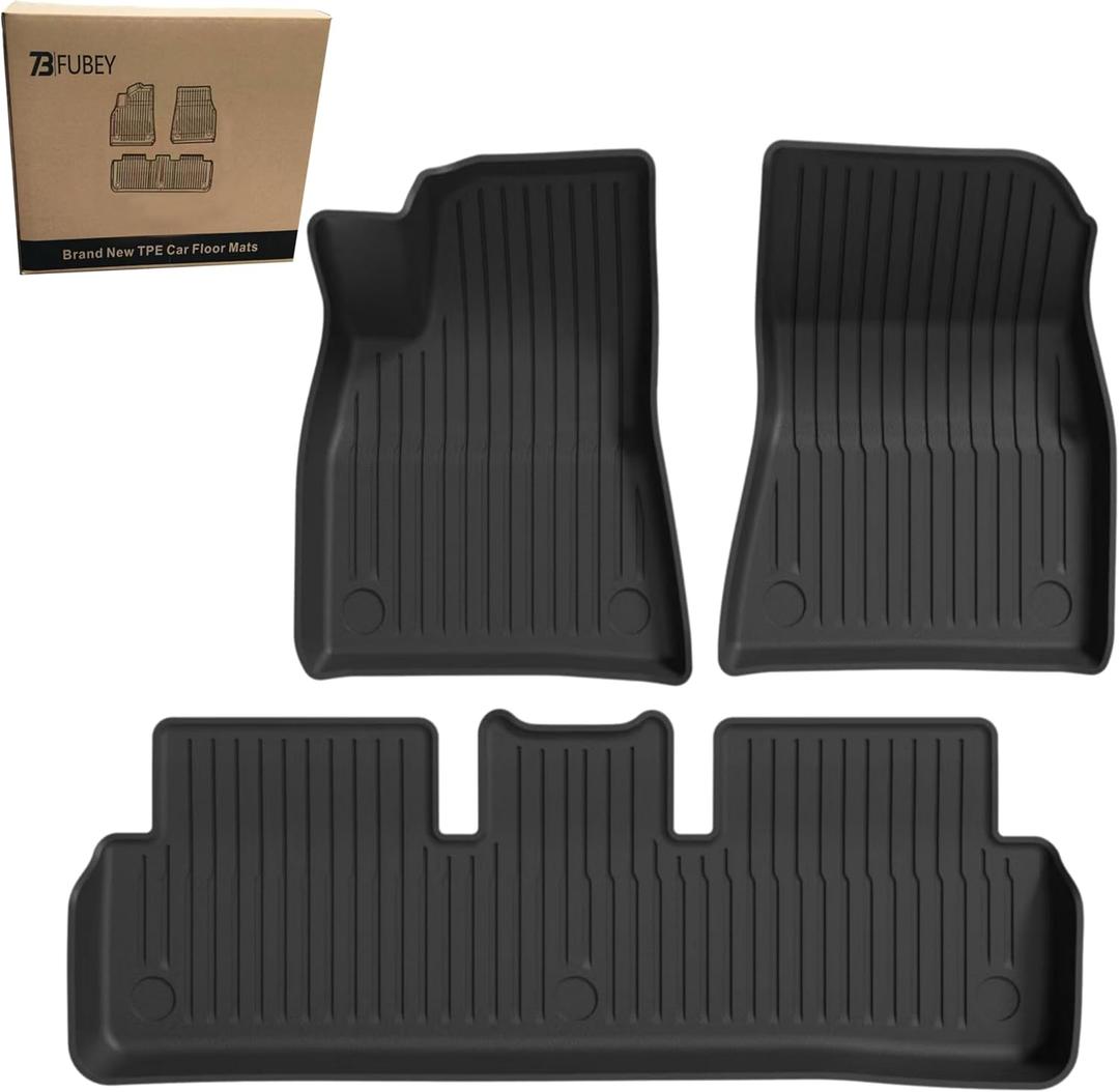 TPE Floor Mats for Tesla Model 3 2017-2023, 3-Piece Front & Rear Set, All-Weather Custom Fit Liners