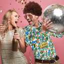 Shihanee 4 Pcs Mardi Gras Men 60s 70s Disco Costume Hippie Outfit Floral Shirt Wig Sunglass Gold Necklace for Cosplay Party (S)