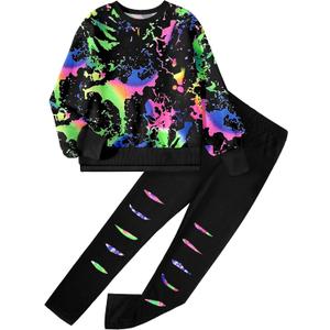 Girls Clothes, Girls Outfits Tie Dye Sweatshirt Tops and Leggings Sweatpants 2 Piece Fall Winter Clothes Set 6-16T (13-14 Years)
