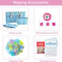 American Mahjong Set with Blue Carrying Bag and Accessories, 160 Pink Engraved Tiles, 4 All-in-One Rack/Pushers, 1.2 Mahjong Tile Set, 21.2 x 3.15 x 11.8 inches