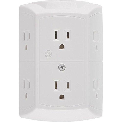 GE 6-Outlet Extender, 2 Pack, Grounded Wall Tap, Adapter Spaced Outlets, 3-Prong Outlet Splitter, Multiple Plug, Quick and Easy Install, Cruise Essentials, UL Listed, White, 40222