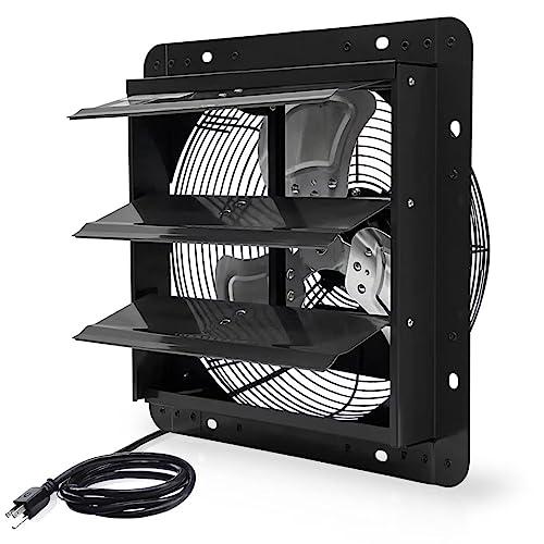 VENTISOL 14 Inch Shutter Exhaust Fan Wall Mounted, Aluminum Blades, with 1.65 Meters Power Cord Kit, Max.1950CFM, Ventilation Fan for Garage,Greenhouse,Attic,Shed,Shop-Black