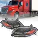 International Lt625 Headlights Fits 2018-2023,Reflector LED Headlamp Assembly (Black, Lens)